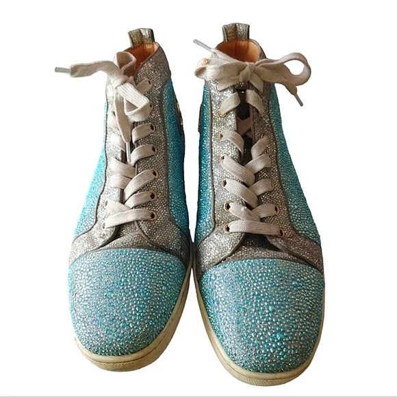 Christian Louboutin Blue & Silver Crystal Strass Louis Junior AB High Sn… - Picture 14 of 16